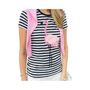 J. Crew Collector Tees Small Navy & White Striped T-Shirt Pink Sequined Flamingo